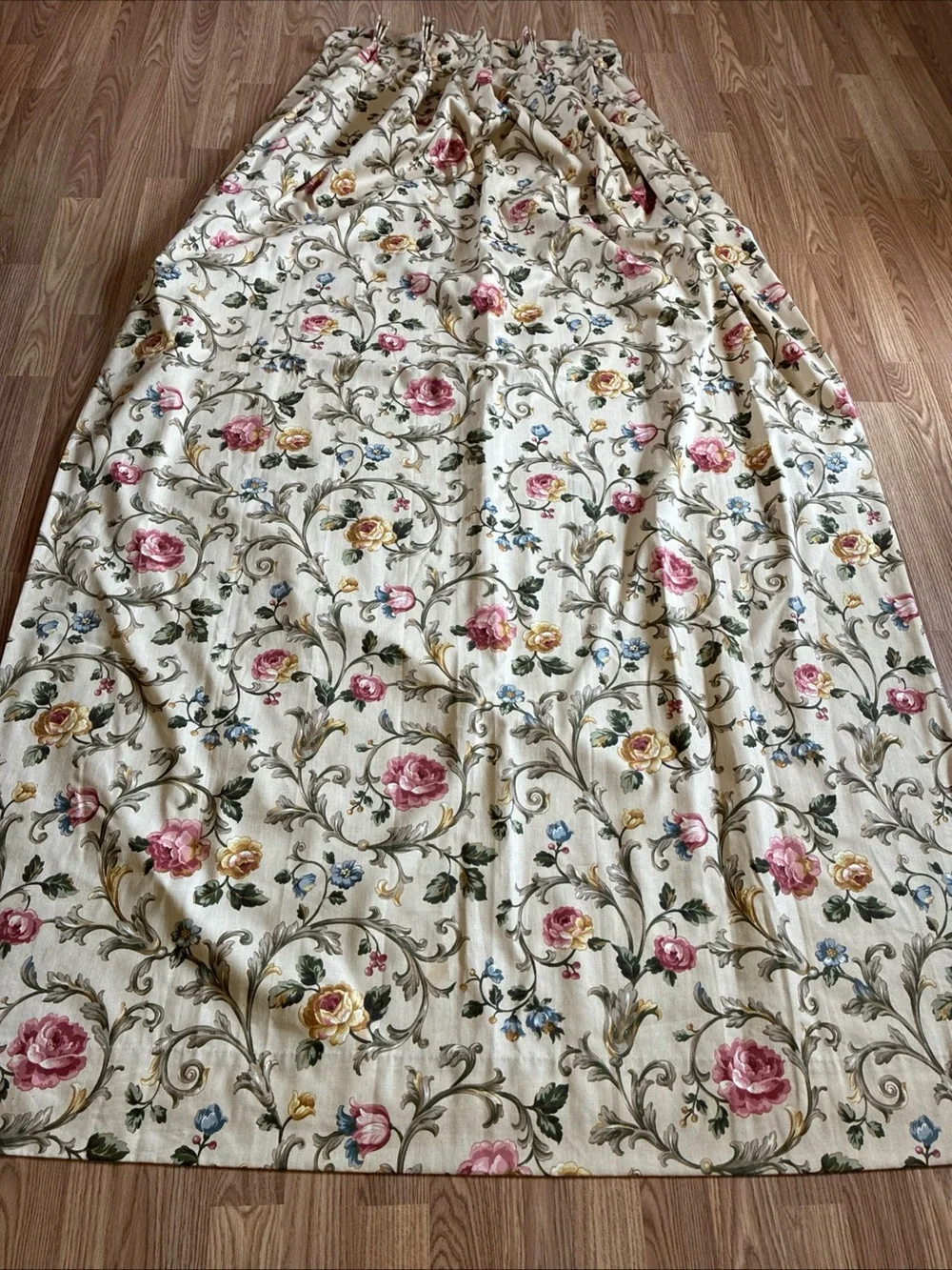 JCPenney Home Set of 3 Drapes Pinch Plaid Curtains Beige Floral Print 24x82”